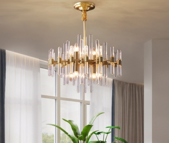 全铜美式玻璃吊灯客厅灯餐厅卧室大厅大气北欧高档轻奢水晶灯具