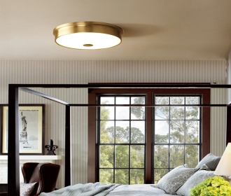 美式卧室灯纯铜吸顶灯欧式全铜灯客厅灯走廊灯玄关灯阳台3色变光